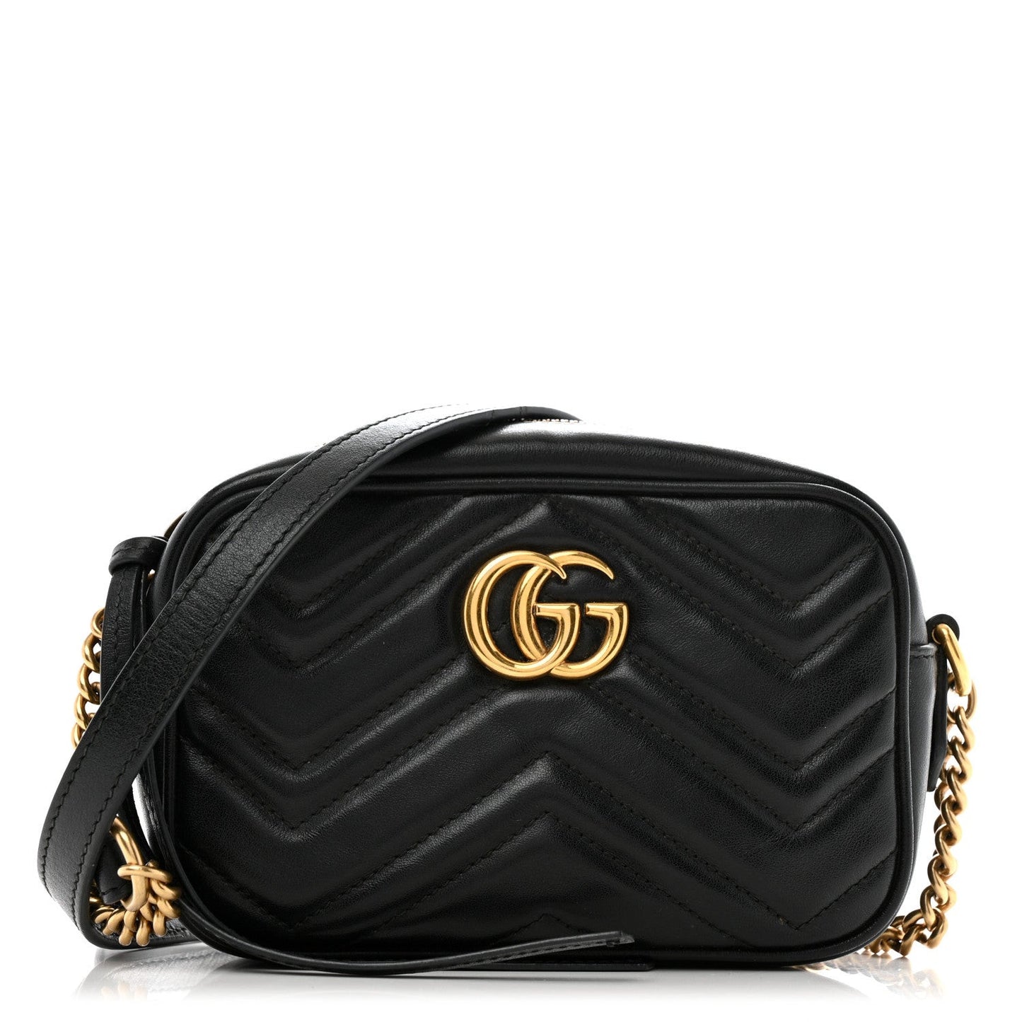 Calfskin Matelasse Mini GG Marmont Chain Shoulder Bag Black