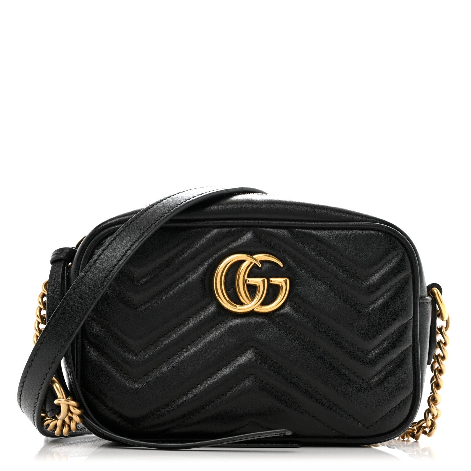 Gucci Calfskin Matelasse Mini GG Marmont Chain Shoulder Bag Black 1 of 7