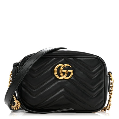 Gucci Calfskin Matelasse Mini GG Marmont Chain Shoulder Bag Black 1 of 7