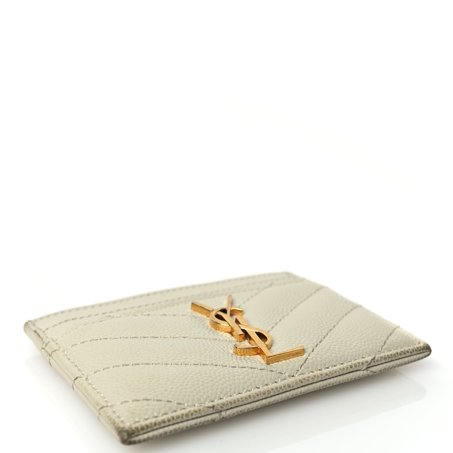 Saint Laurent Grain De Poudre Matelasse Chevron Monogram Credit Card Case Crema Soft 4 of 7