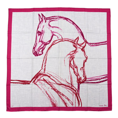 Hermes Cashmere Silk Chevaux Au Pre Shawl 140 Fuchsia 1 of 5