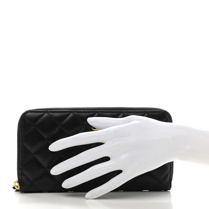 Chanel Lambskin Quilted Large Gusset Zip Around Wallet Black 2 of 10