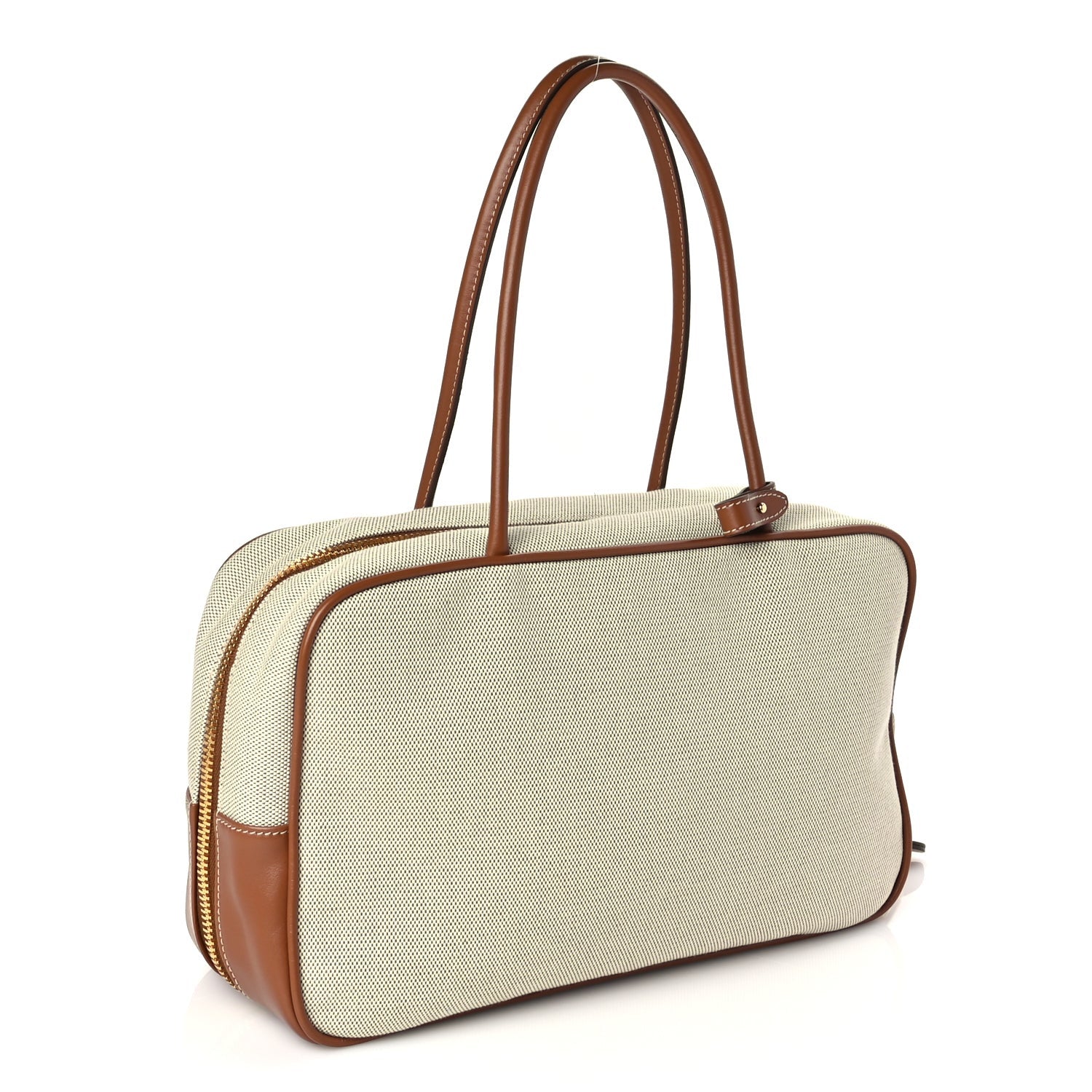 Miu Miu Canvas Calfskin Large Beau Top Handle Bag Naturale Brandy 2 of 8