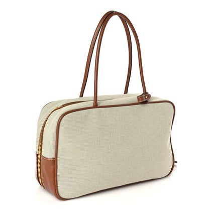 Miu Miu Canvas Calfskin Large Beau Top Handle Bag Naturale Brandy 2 of 8