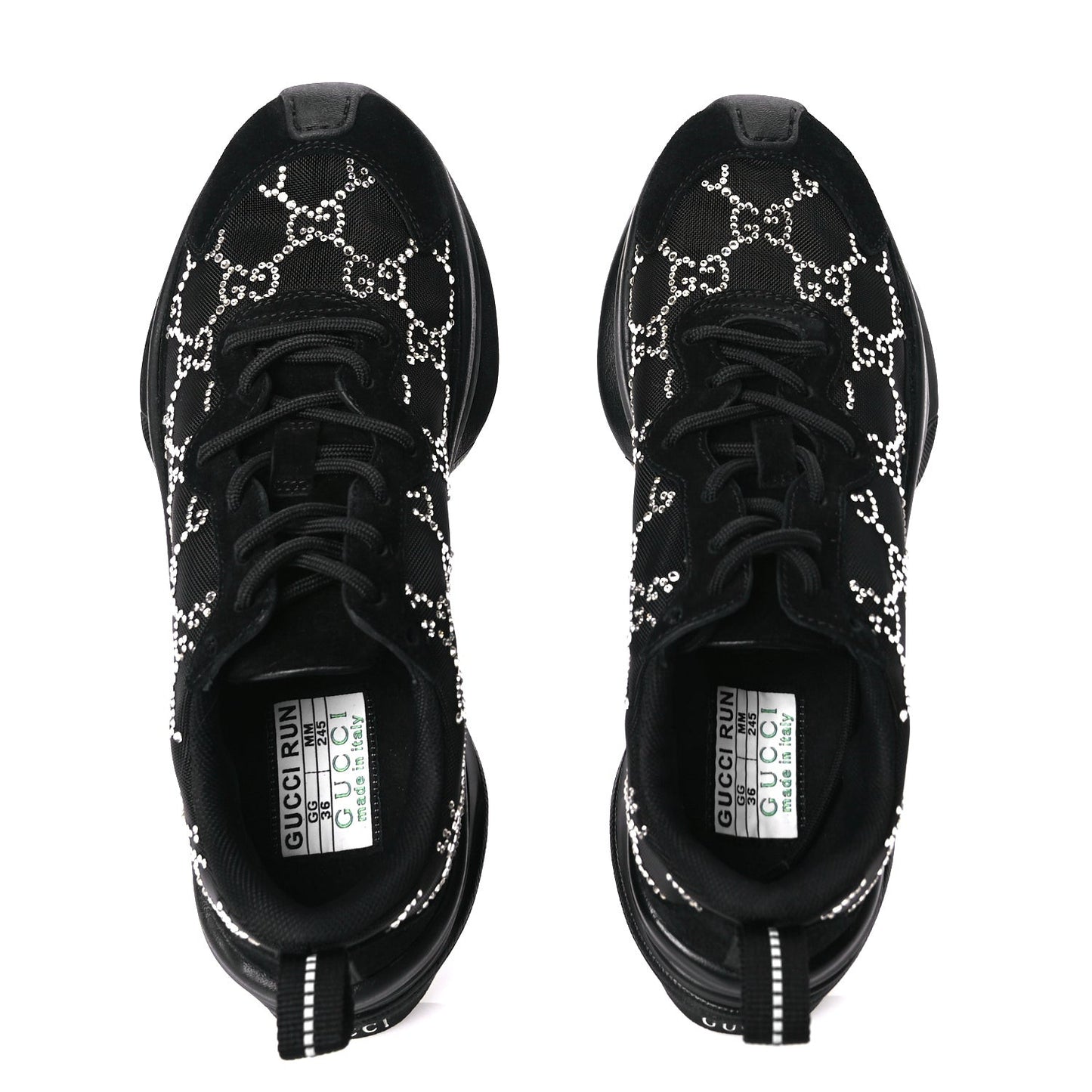 Tela Retino Mesh Crystal Suede GG Monogram Womens  Run Sneakers 36 Black Silver
