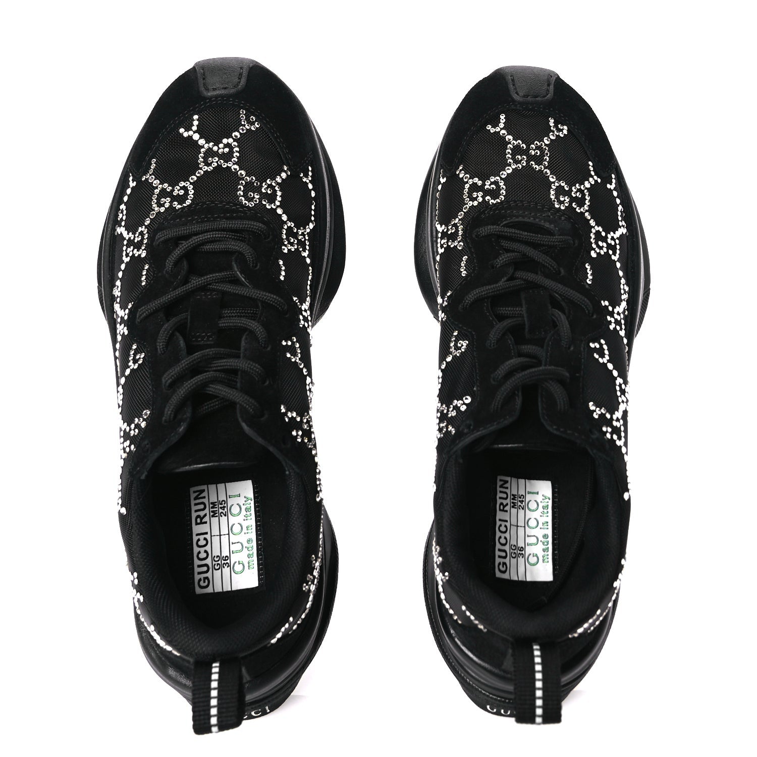 Gucci Tela Retino Mesh Crystal Suede GG Monogram Womens  Run Sneakers 36 Black Silver 2 of 8