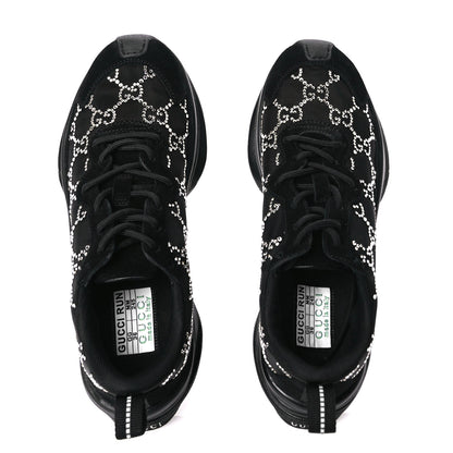 Gucci Tela Retino Mesh Crystal Suede GG Monogram Womens  Run Sneakers 36 Black Silver 2 of 8
