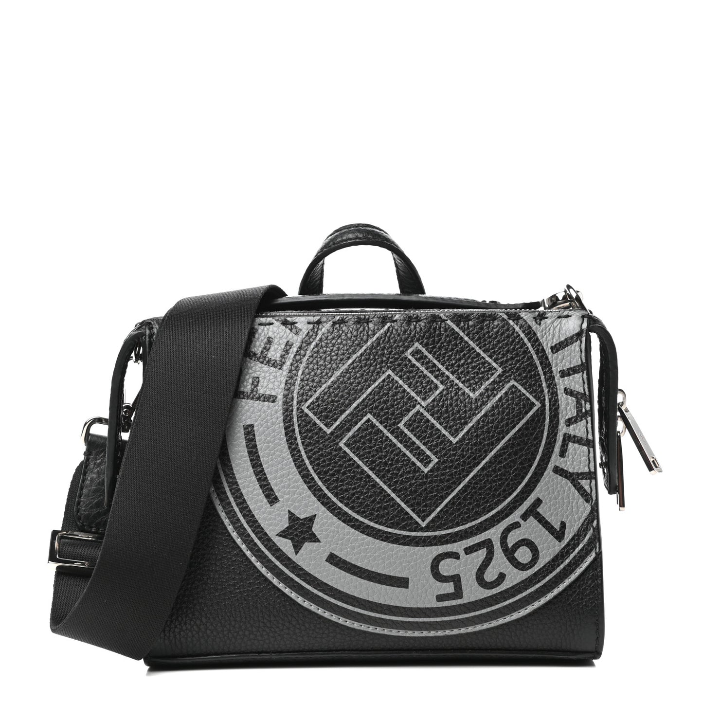 Cuoio Romano Selleria Fendi Stamp Patch Mini Lui Bag Black Grigio