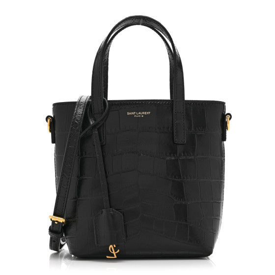 Saint Laurent Calfskin Crocodile Embossed Paris Mini Toy Shopper Tote Black 2 of 2