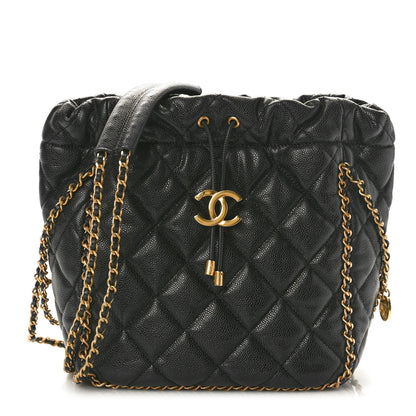 Chanel Caviar Quilted Chain Around Multi Chain Bucket Drawstring Bag Black 1 of 10
