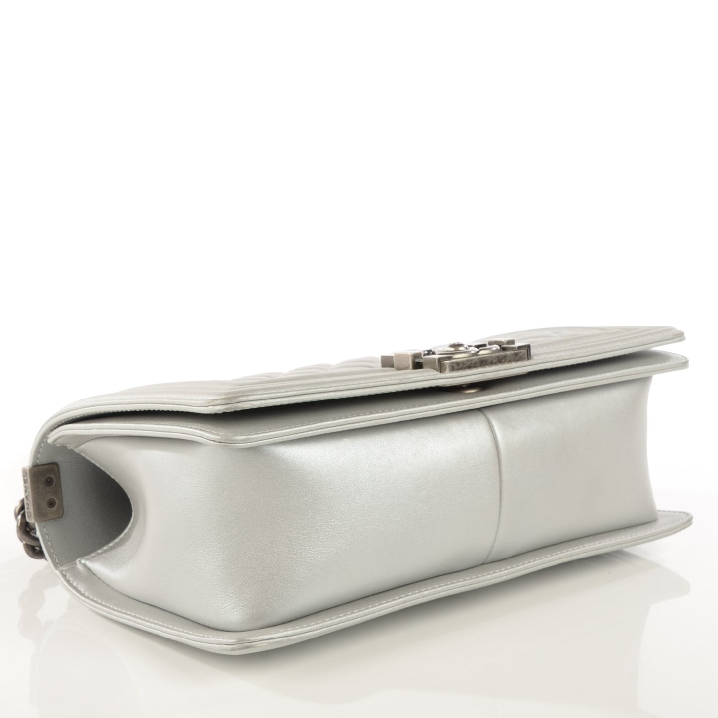 Metallic Calfskin Quilted Medium Boy Flap Silver