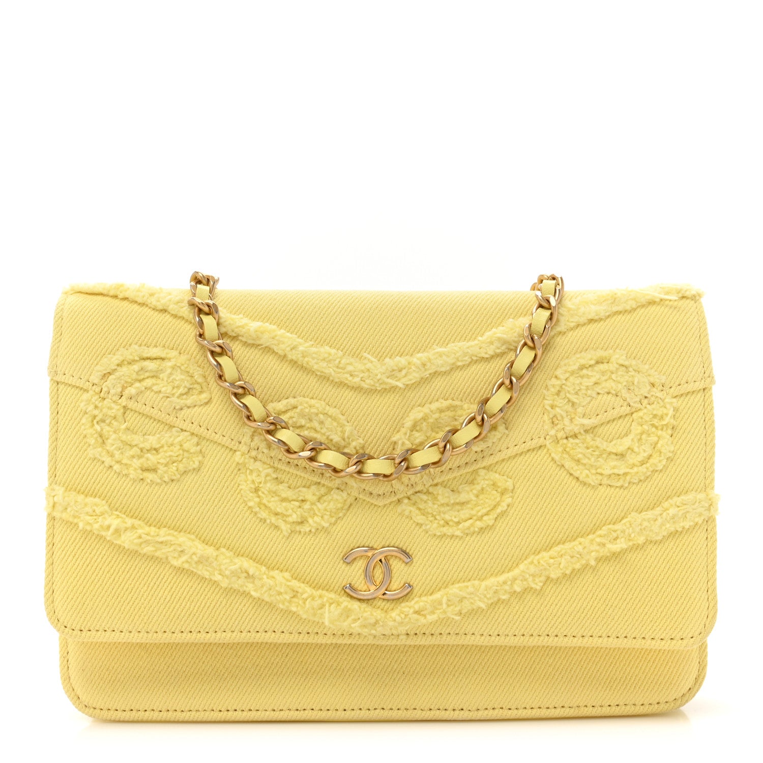 Chanel Denim Quilted Coco Wallet On Chain WOC Yellow 1 of 15