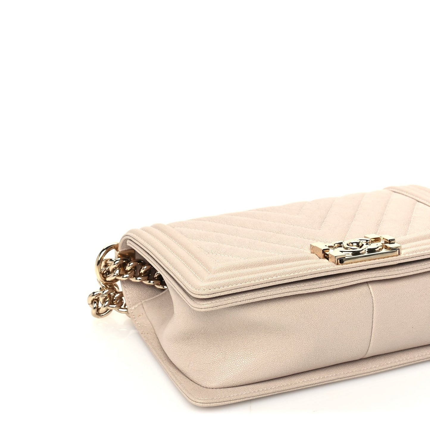 Caviar Chevron Quilted Medium Boy Flap Light Beige