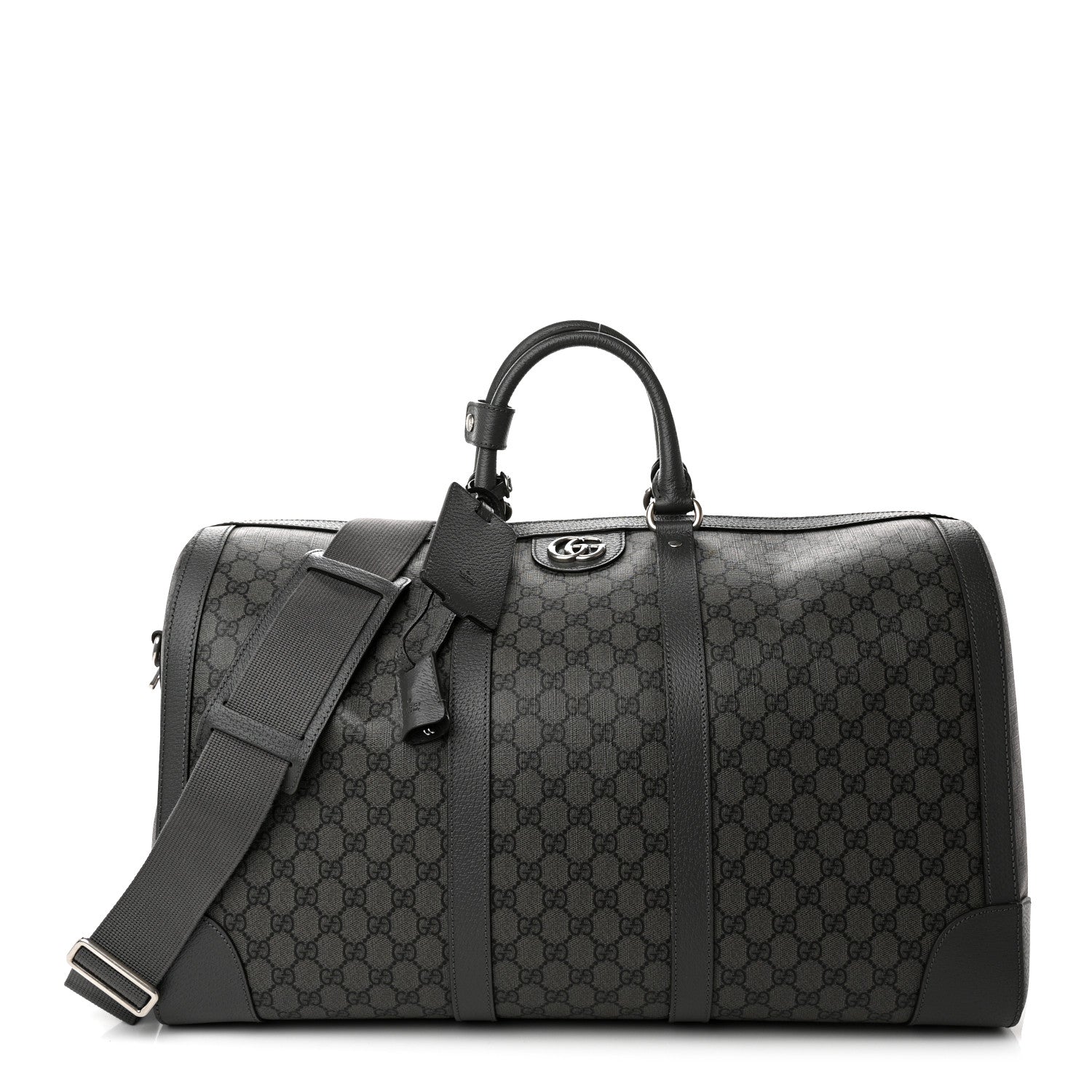 Gucci GG Supreme Monogram Textured Dollar Calfskin Large Savoy Duffle Bag Grey Black Graphite Grey 1 of 15