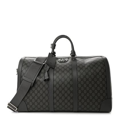 Gucci GG Supreme Monogram Textured Dollar Calfskin Large Savoy Duffle Bag Grey Black Graphite Grey 1 of 15