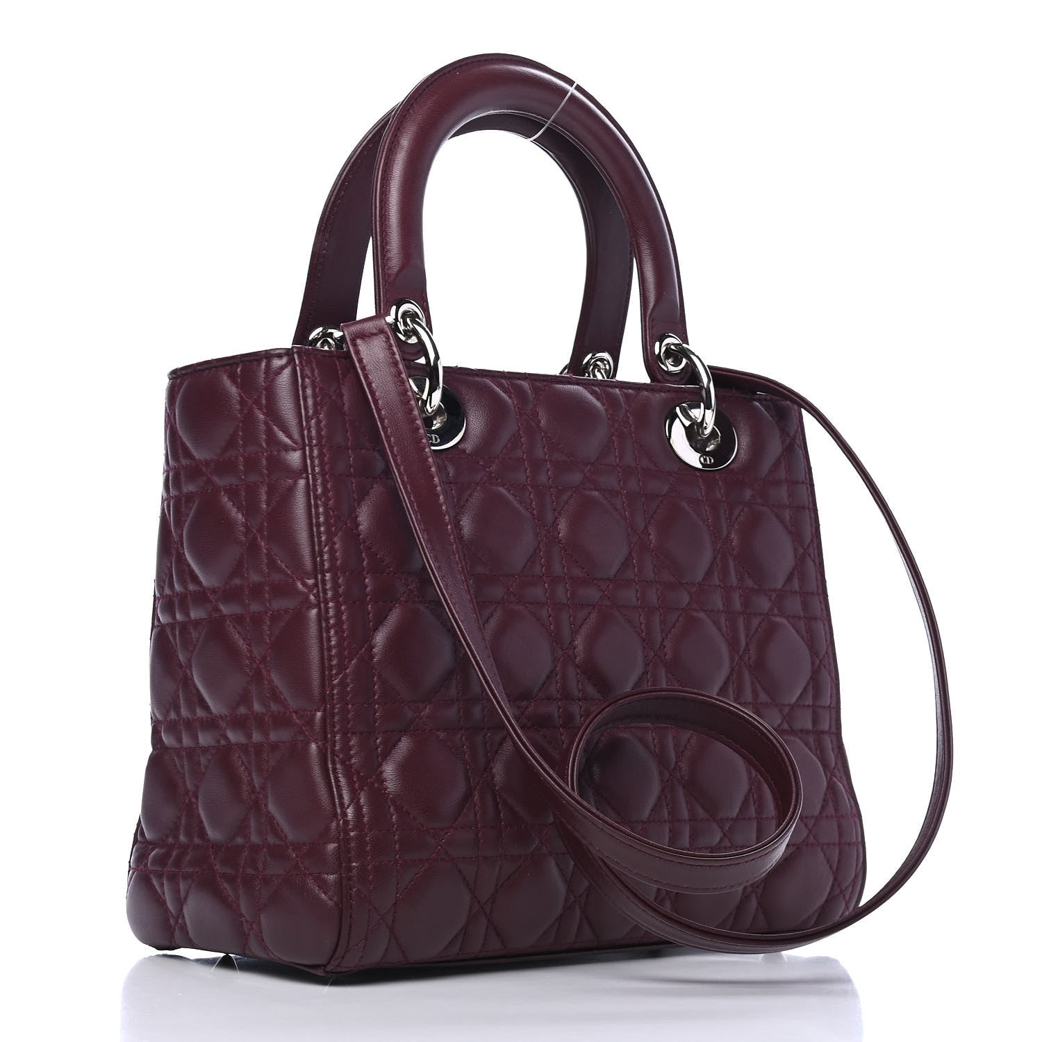 Christian Dior Lambskin Cannage Medium Lady Dior Burgundy 2 of 4