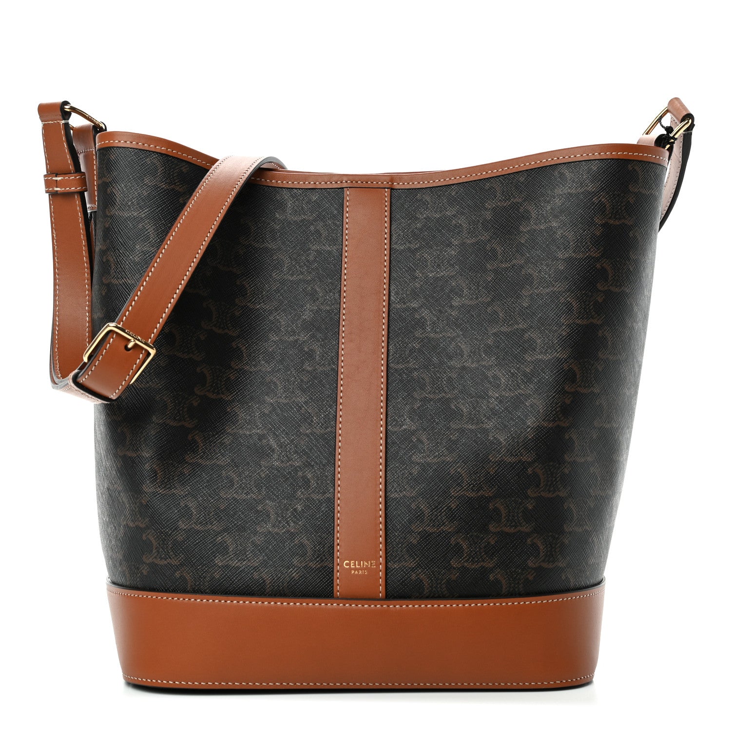 Celine Triomphe Canvas Calfskin Medium Bucket Bag Tan 1 of 4