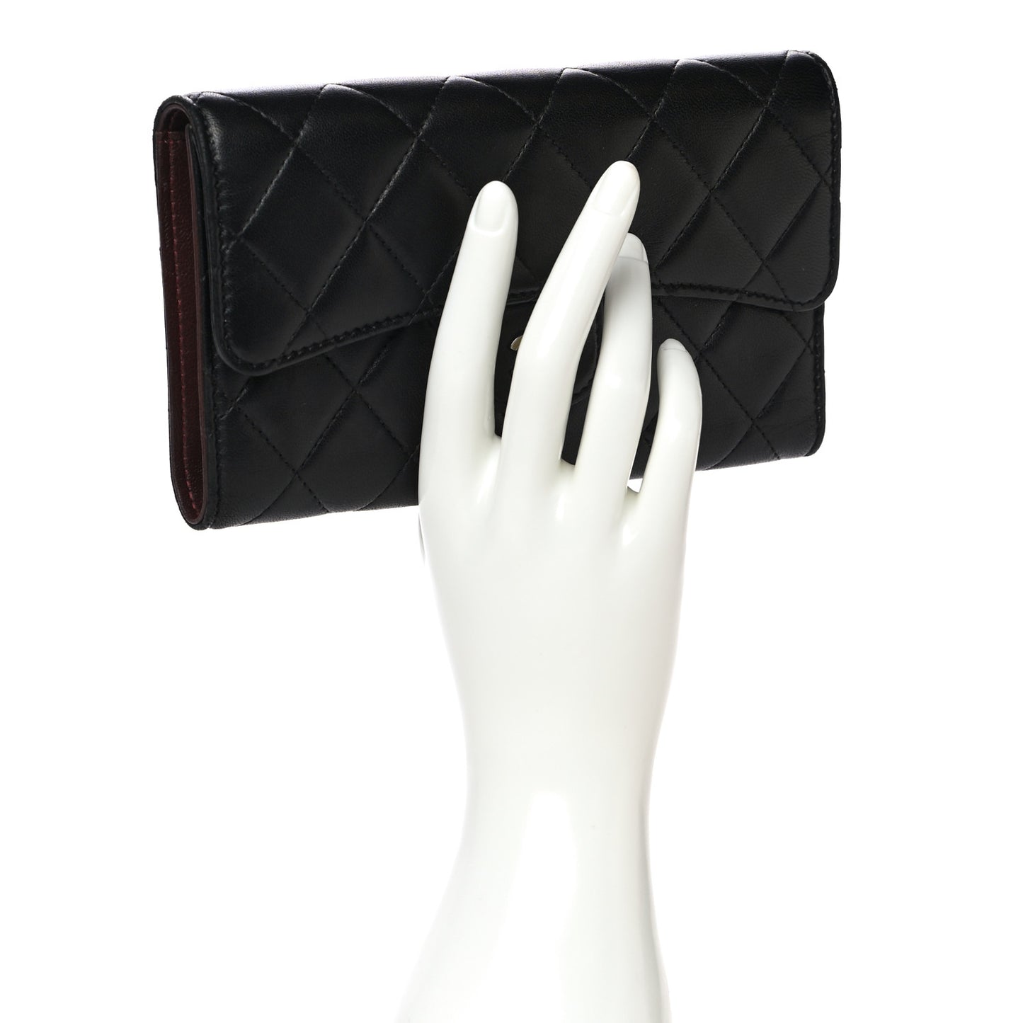Lambskin Quilted Large Gusset Flap Wallet Black