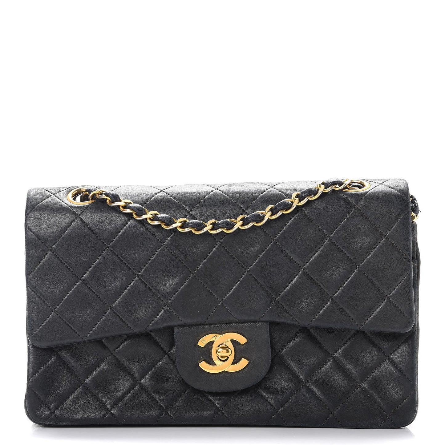 Lambskin Quilted Small Double Flap Black