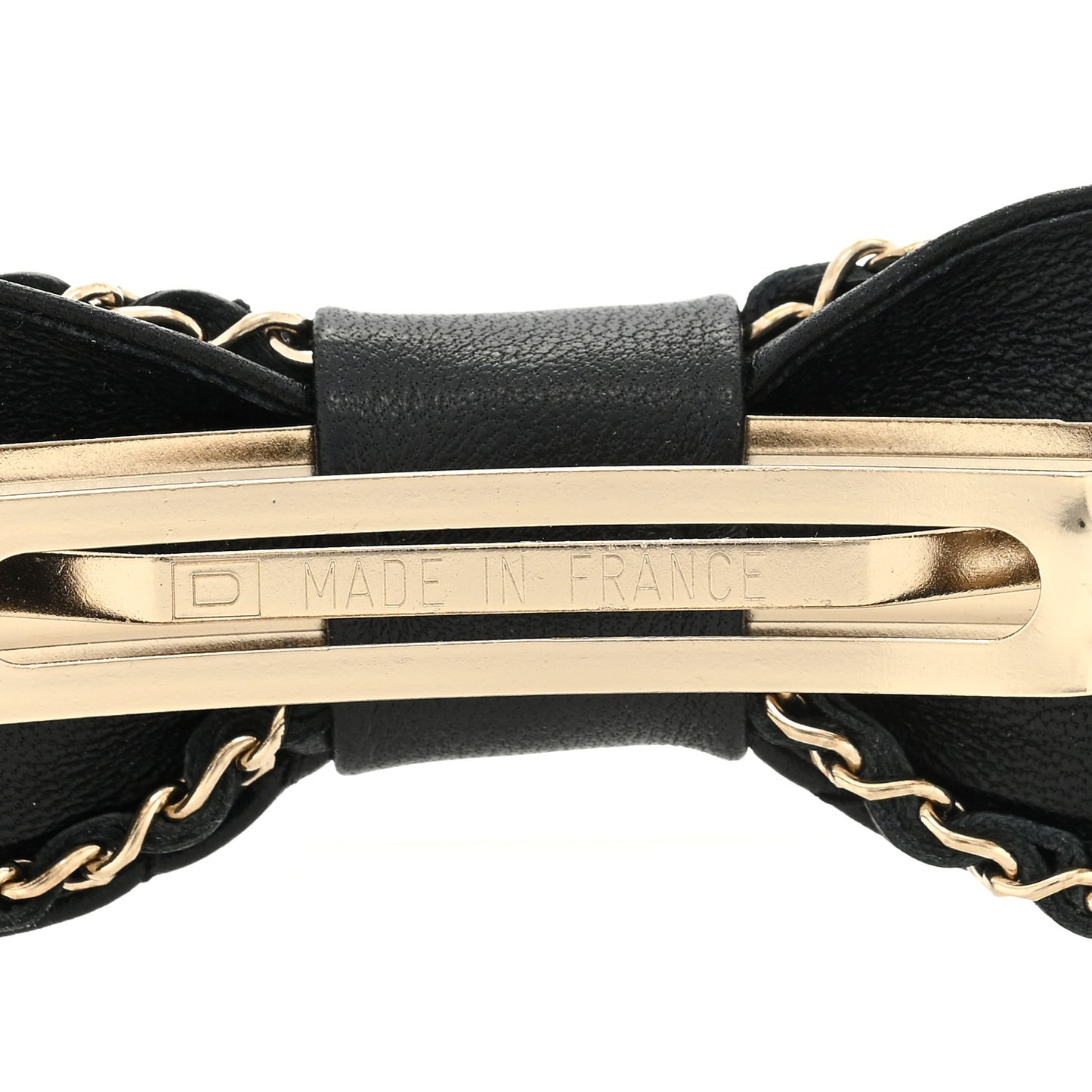 Lambskin Bow Chain CC Hair Clip Black