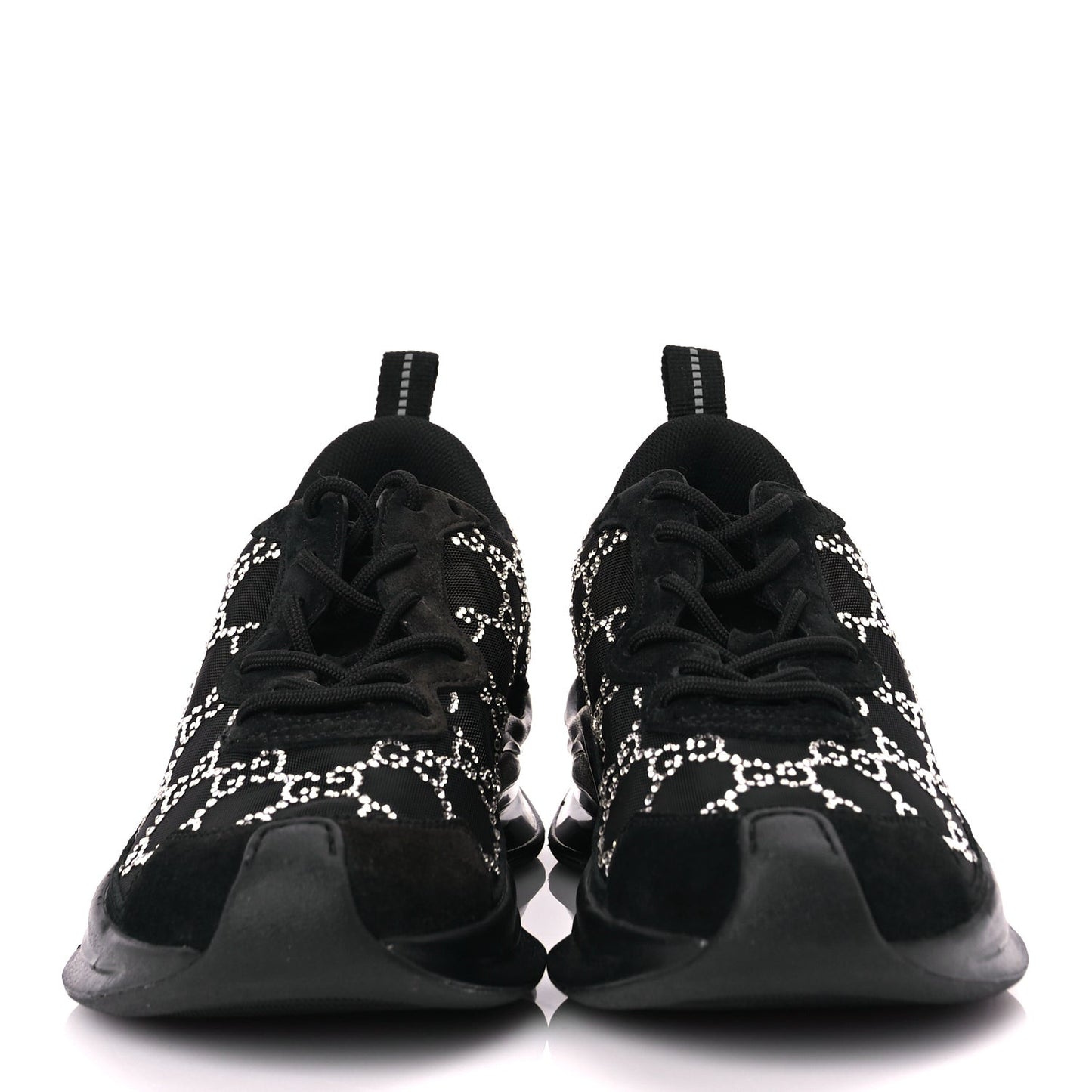 Mesh Crystal Suede GG Monogram Womens  Run Sneakers 36 Black Silver