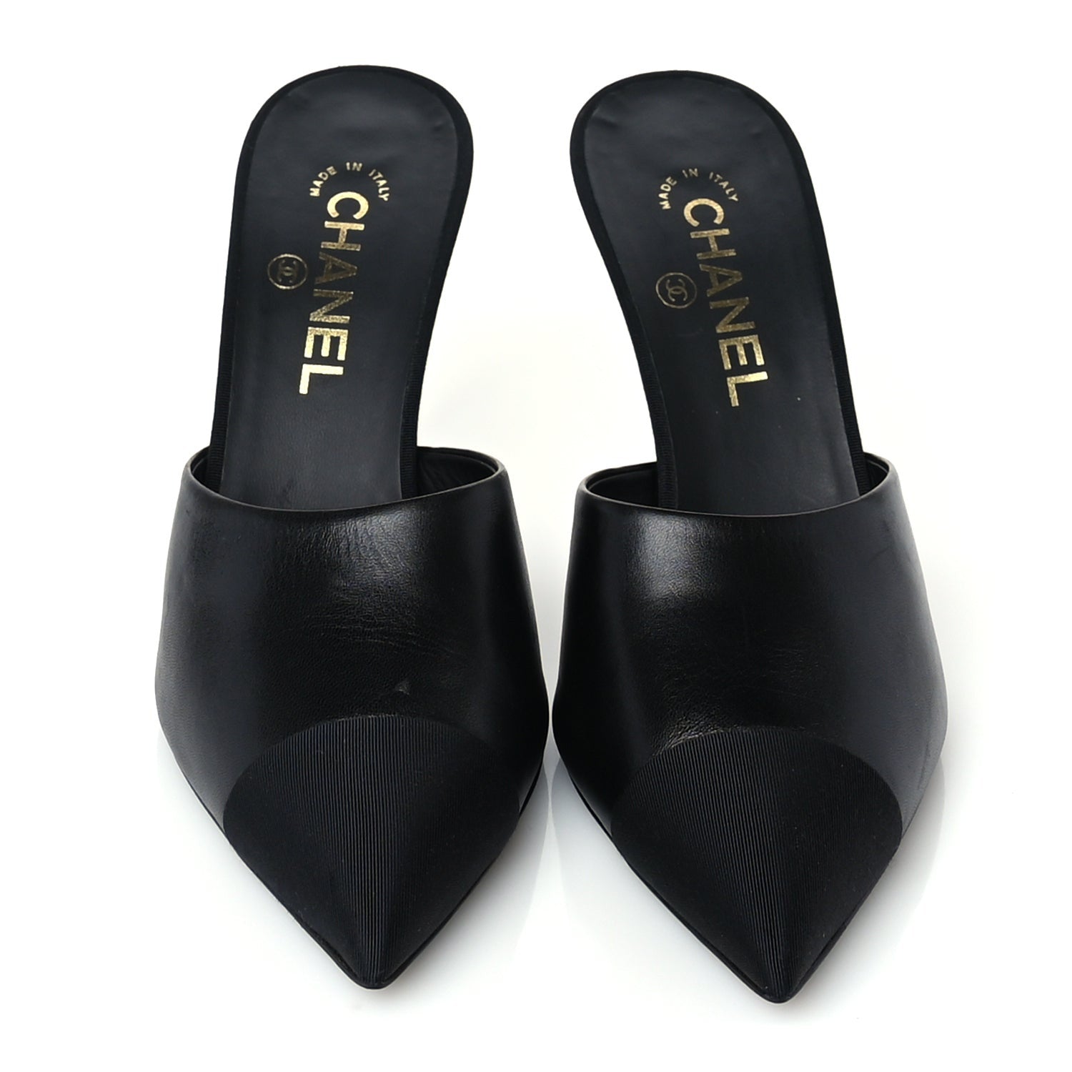 Chanel Goatskin Grosgrain Cap Toe Pearl Mule 39 Black 3 of 7