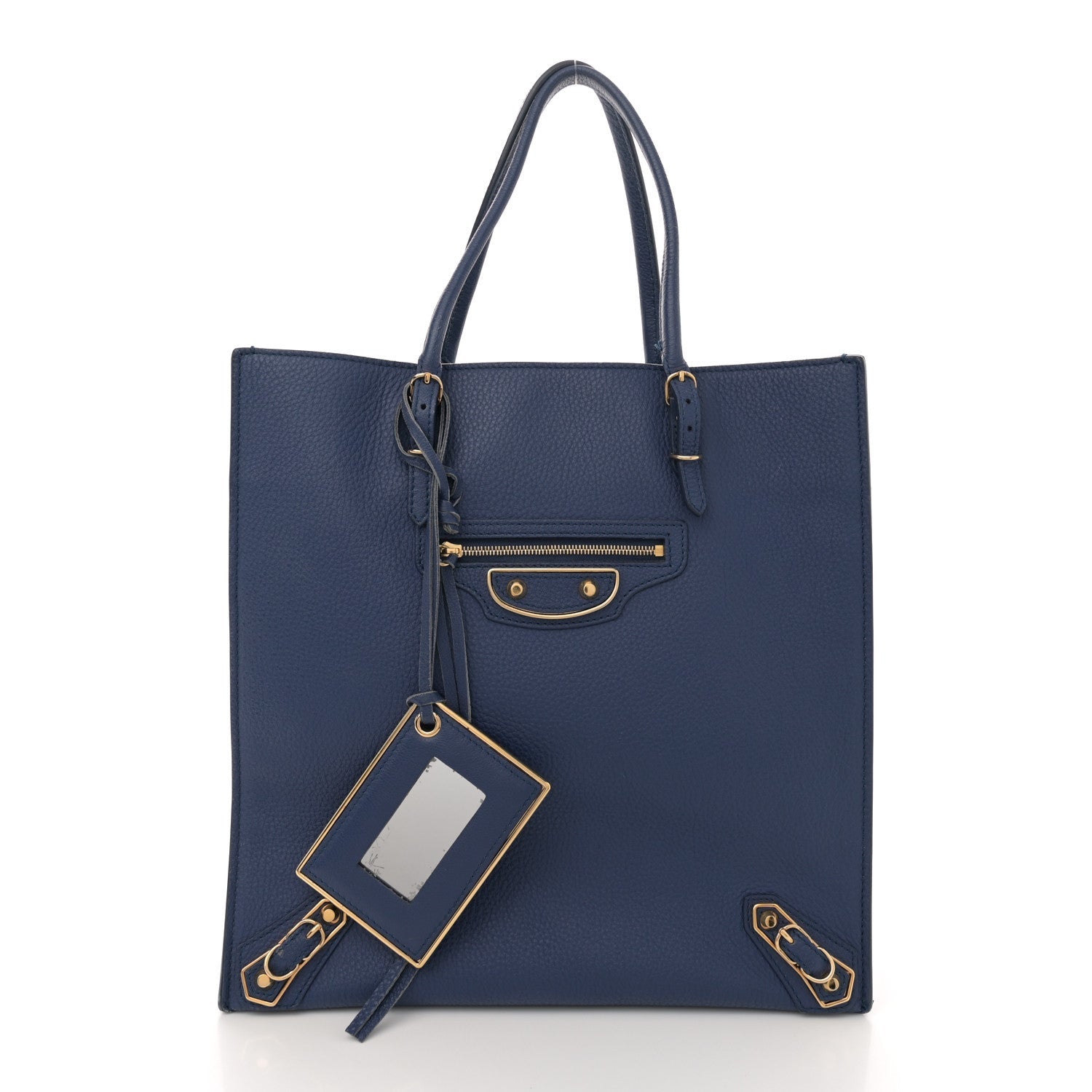 Balenciaga Grained Calfskin Gold Metallic Edge Hardware Papier Small A4 Tote Bleu 2 of 7