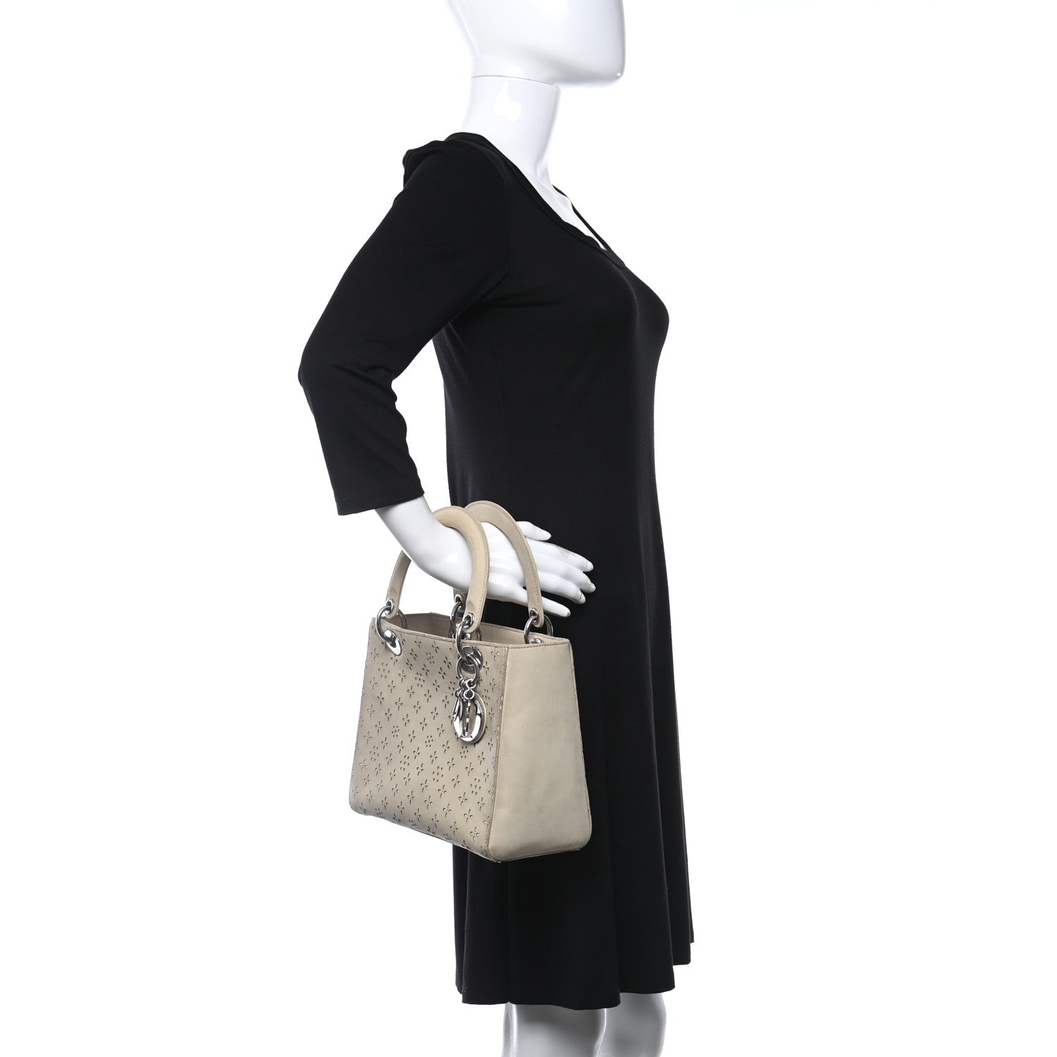 Christian Dior Nubuck Perforated Medium Lady Dior Beige 2 of 18