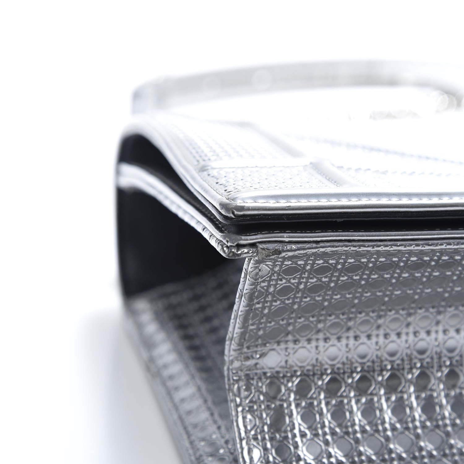 Christian Dior Metallic Patent Micro-Cannage Medium Diorama Flap Bag Silver 8 of 14