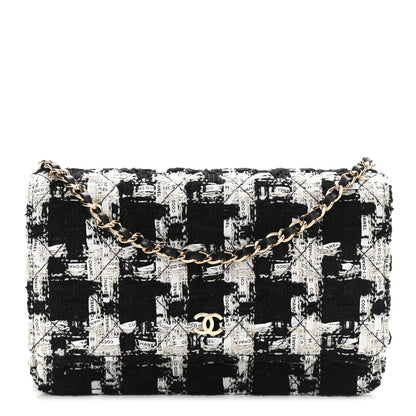 Chanel Tweed Quilted Wallet On Chain WOC Black Ecru White 1 of 11
