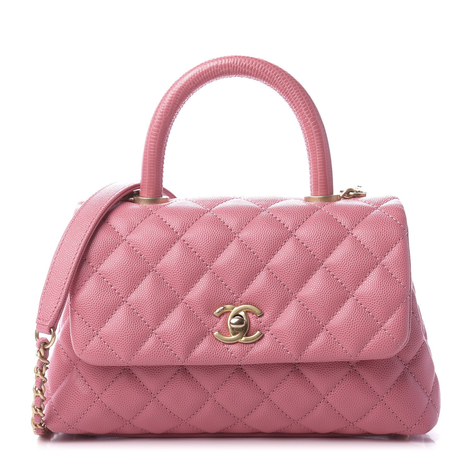 Chanel Caviar Lizard Embossed Quilted Mini Coco Handle Flap Pink 1 of 11