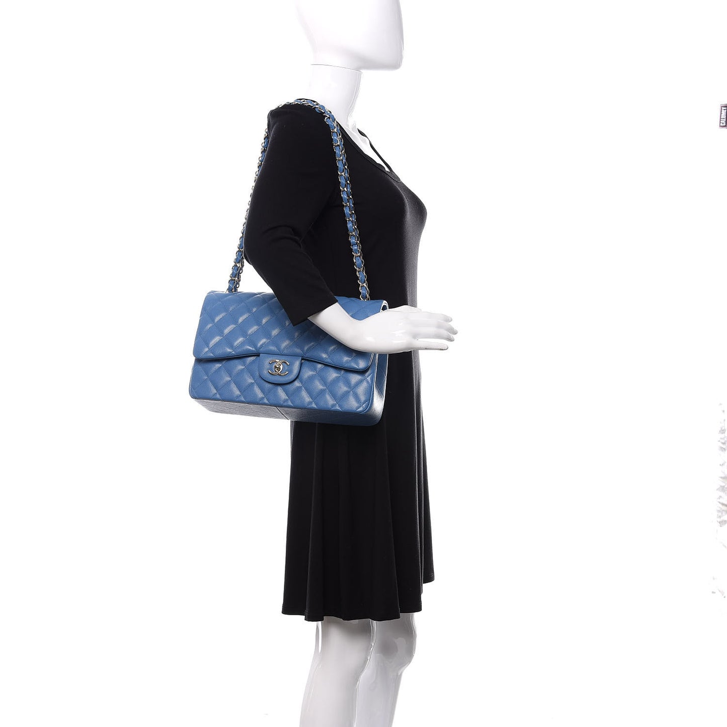 Caviar Quilted Jumbo Double Flap Blue