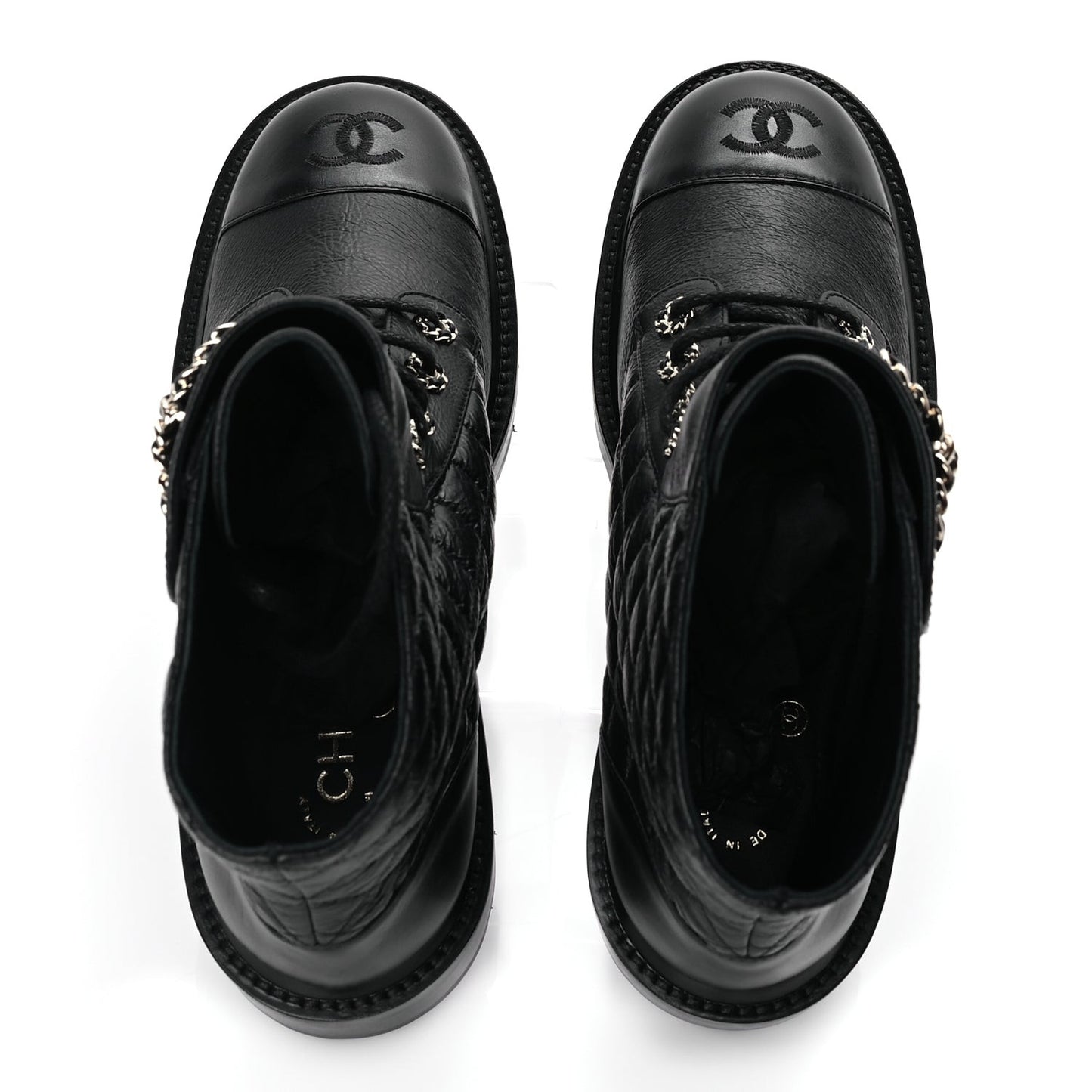 Shiny Goatskin Calfskin Quilted Lace Up Combat Boots 40 Black
