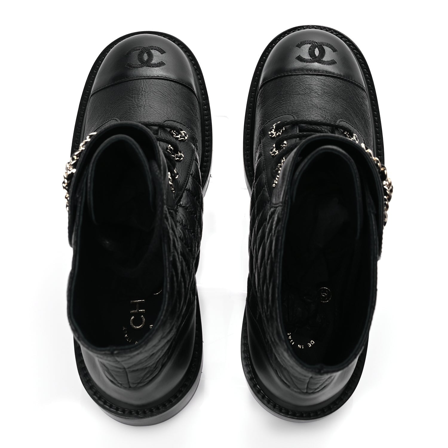 Chanel Shiny Goatskin Calfskin Quilted Lace Up Combat Boots 40 Black 5 of 8