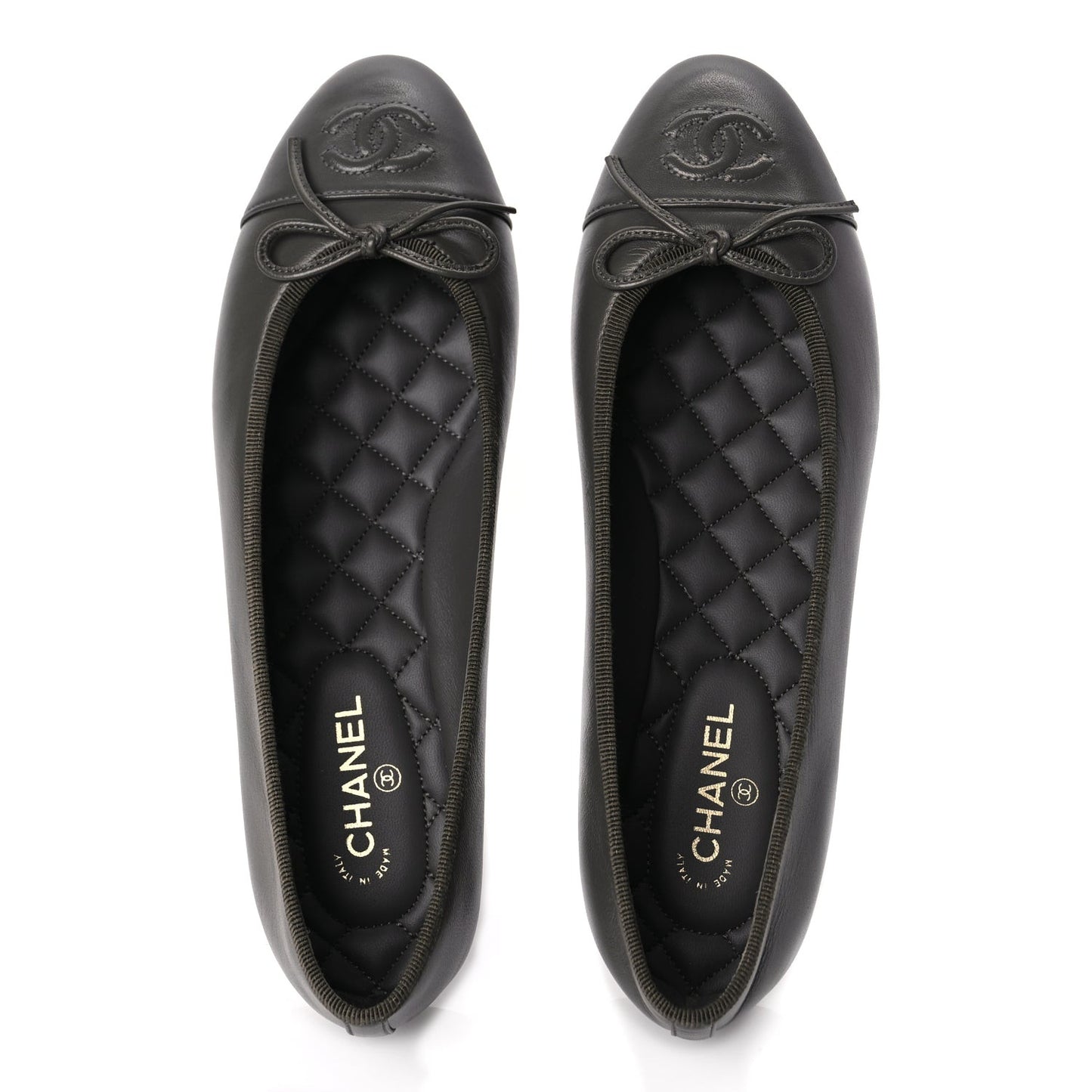 Lambskin Cap Toe CC Ballerina Flats 37 Dark Grey