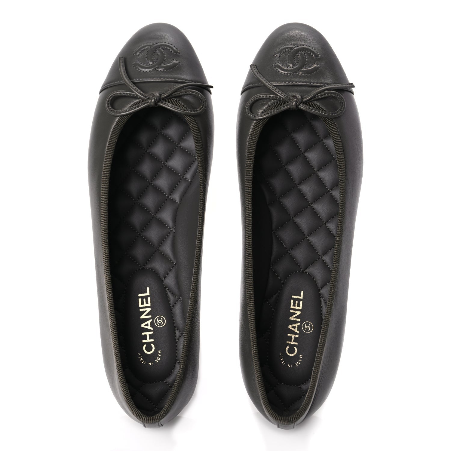 Chanel Lambskin Cap Toe CC Ballerina Flats 37 Dark Grey 7 of 9