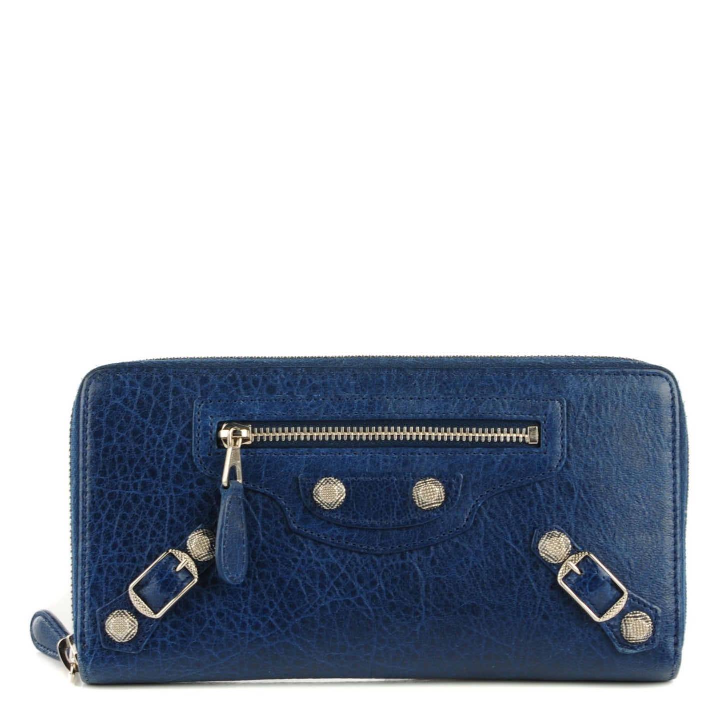 Agneau Giant 12 Silver Hardware Continental Zip Around Bleu Mineral