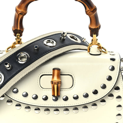 Gucci Boarded Dyana Lux Studded Calfskin Web Small Bamboo 1947 Top Handle Bag  Mystic White 7 of 9
