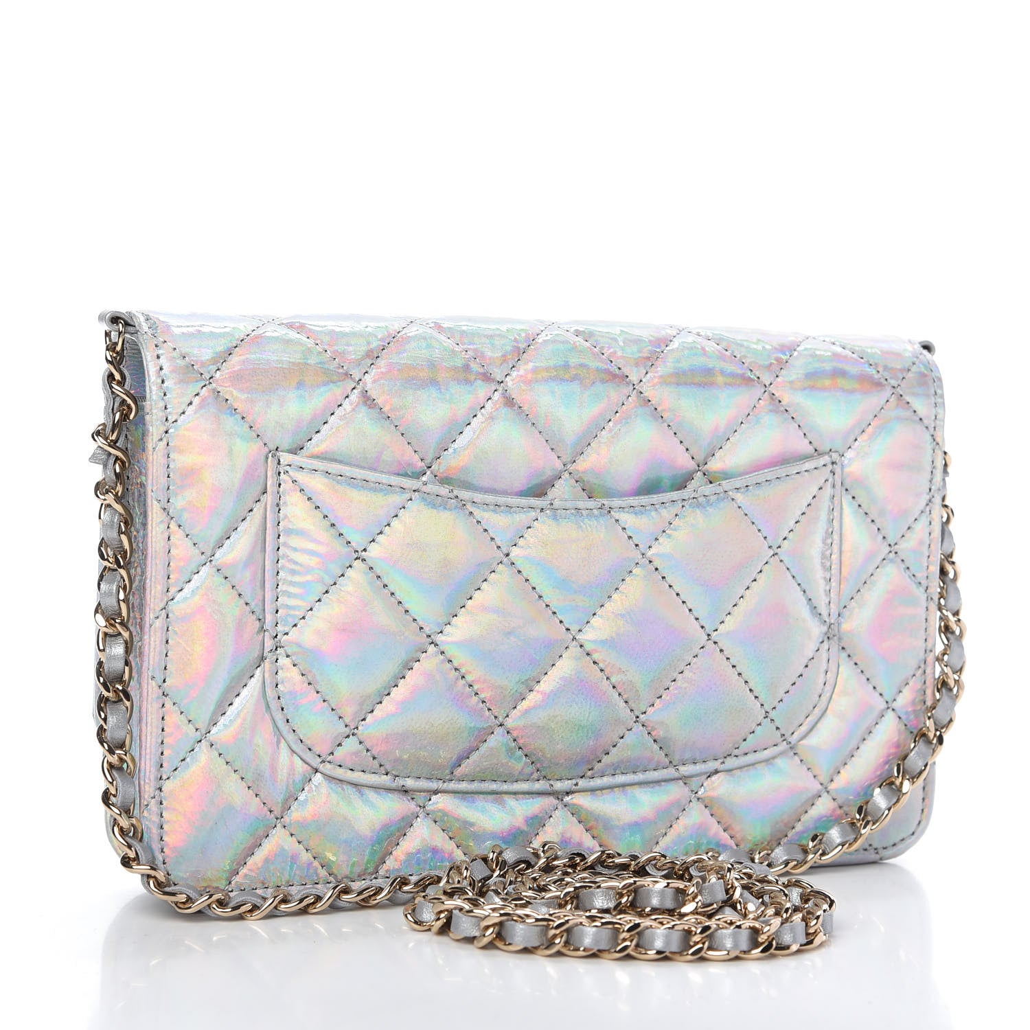 Chanel Iridescent Goatskin Quilted Wallet On Chain WOC Silver 3 of 11