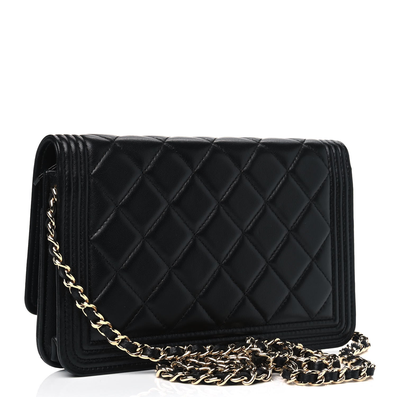 Chanel Lambskin Quilted Boy Wallet On Chain WOC Black 2 of 4