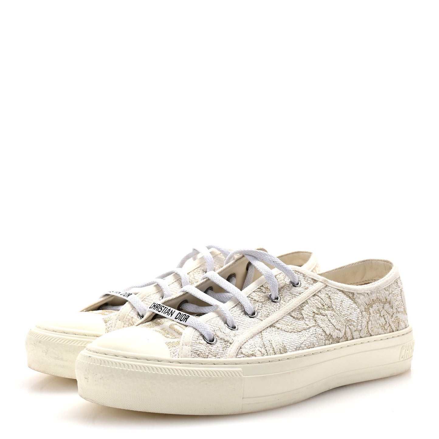 Canvas Embroidered Jardin D'Hiver Womens Walk'N'Dior Low Top Sneakers 40 White Gold