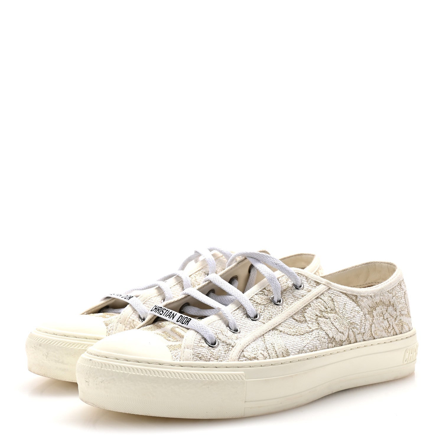 Christian Dior Canvas Embroidered Jardin D'Hiver Womens Walk'N'Dior Low Top Sneakers 40 White Gold 4 of 7