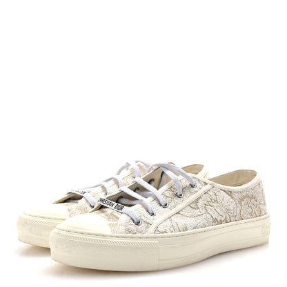 Christian Dior Canvas Embroidered Jardin D'Hiver Womens Walk'N'Dior Low Top Sneakers 40 White Gold 4 of 7