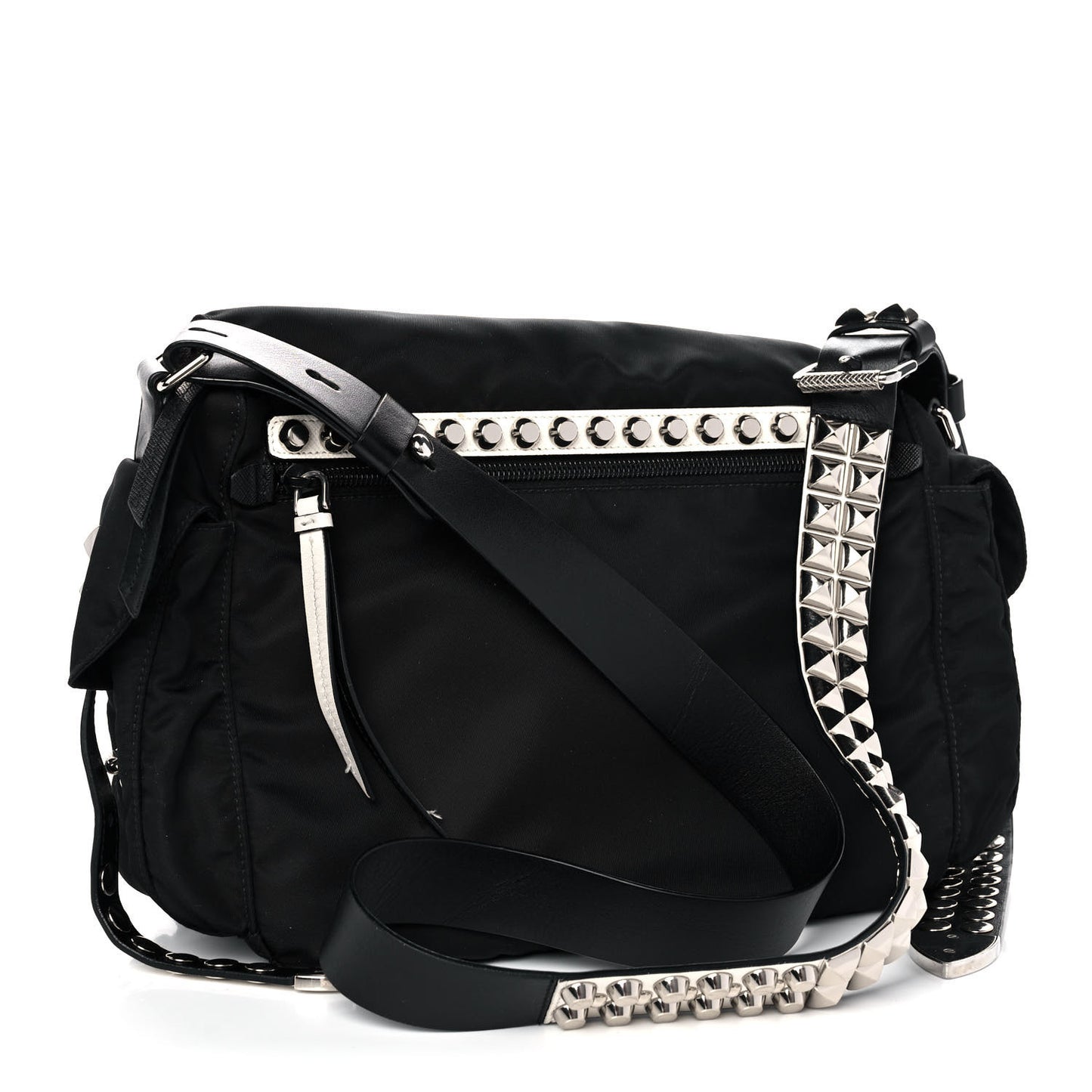 Nylon New Vela Studded Messenger Black White