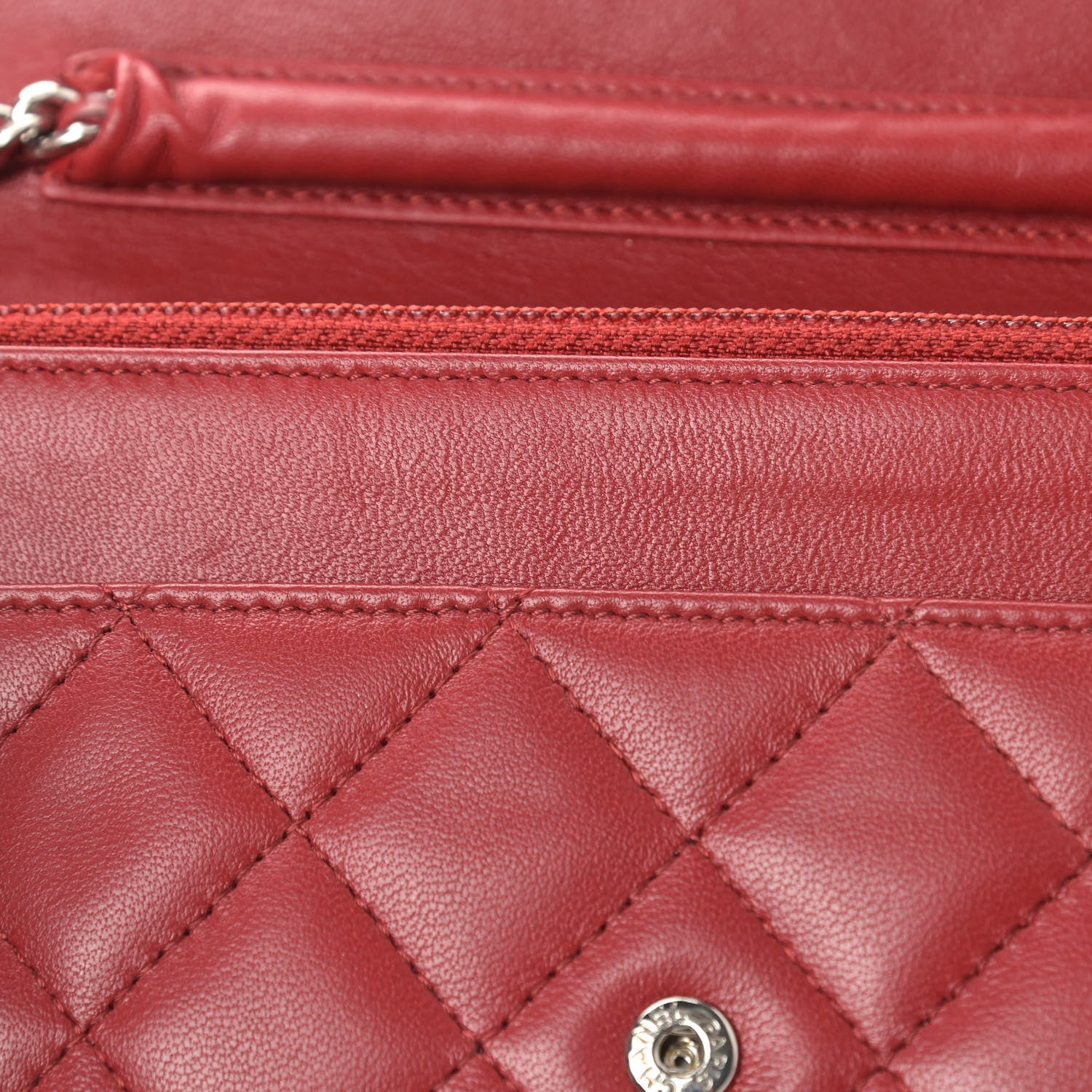 Chanel Lambskin Quilted Wallet On Chain WOC Red 12 of 14