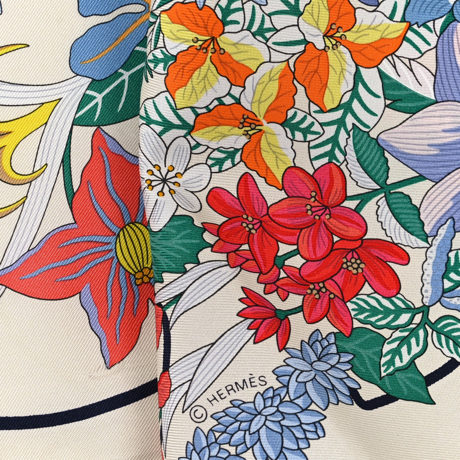 Hermes Silk Planifleurs Scarf 90 Creme Jaune Vert 3 of 3