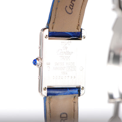 Cartier Sterling Silver Alligator 20mm Must de Cartier Tank Quartz Watch Blue 4 of 10
