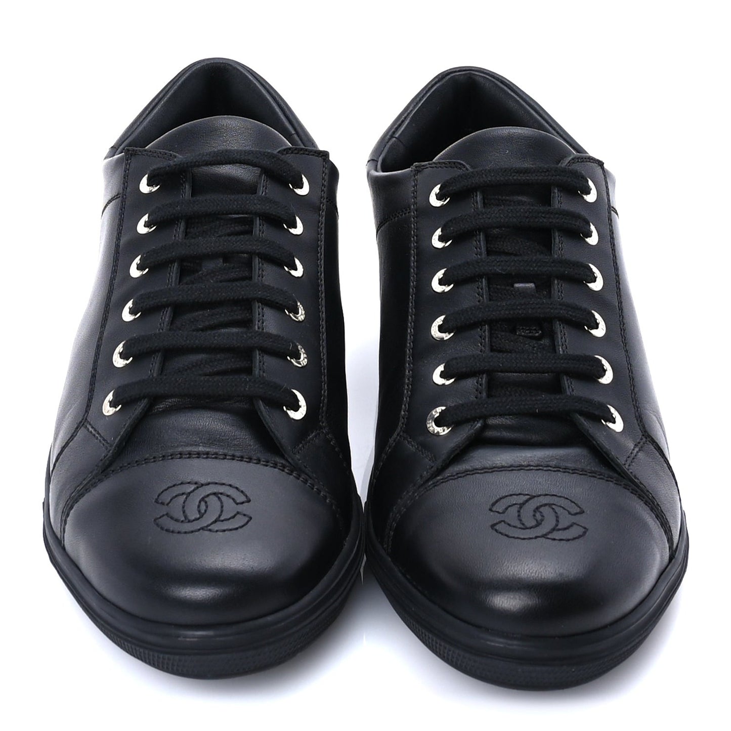 Calfskin Mens CC Cap Toe Sneakers 41 Black