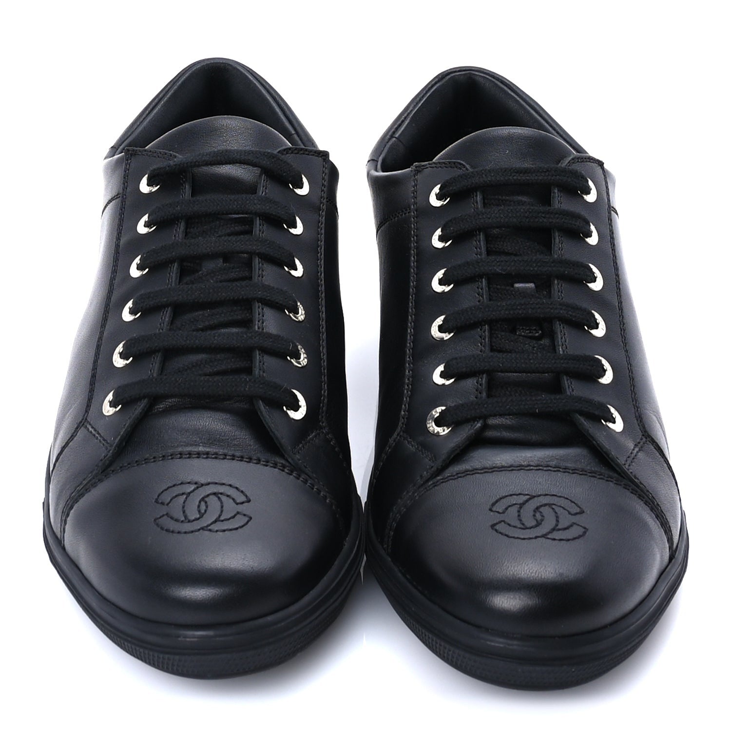 Chanel Calfskin Mens CC Cap Toe Sneakers 41 Black 3 of 8