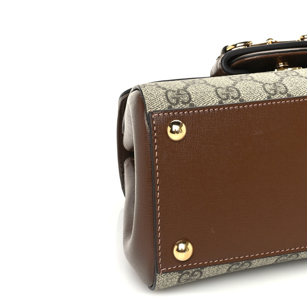 GG Supreme Monogram Azalea Calfskin Mini Horsebit 1955 Top Handle Flap Bag Beige Ebony Brown Sugar